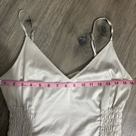 ZARA Ivory Maxi Dress Elastic Waist Shiny Sz S Silky Bridal Wedding Party - Picture 10 of 12